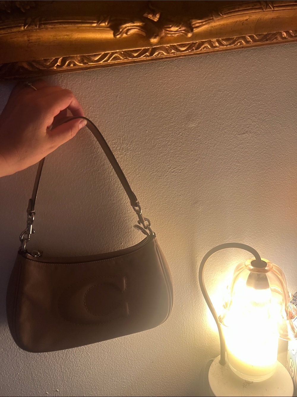 Coach Brown Leather Shoulder Bag with Embossed C
